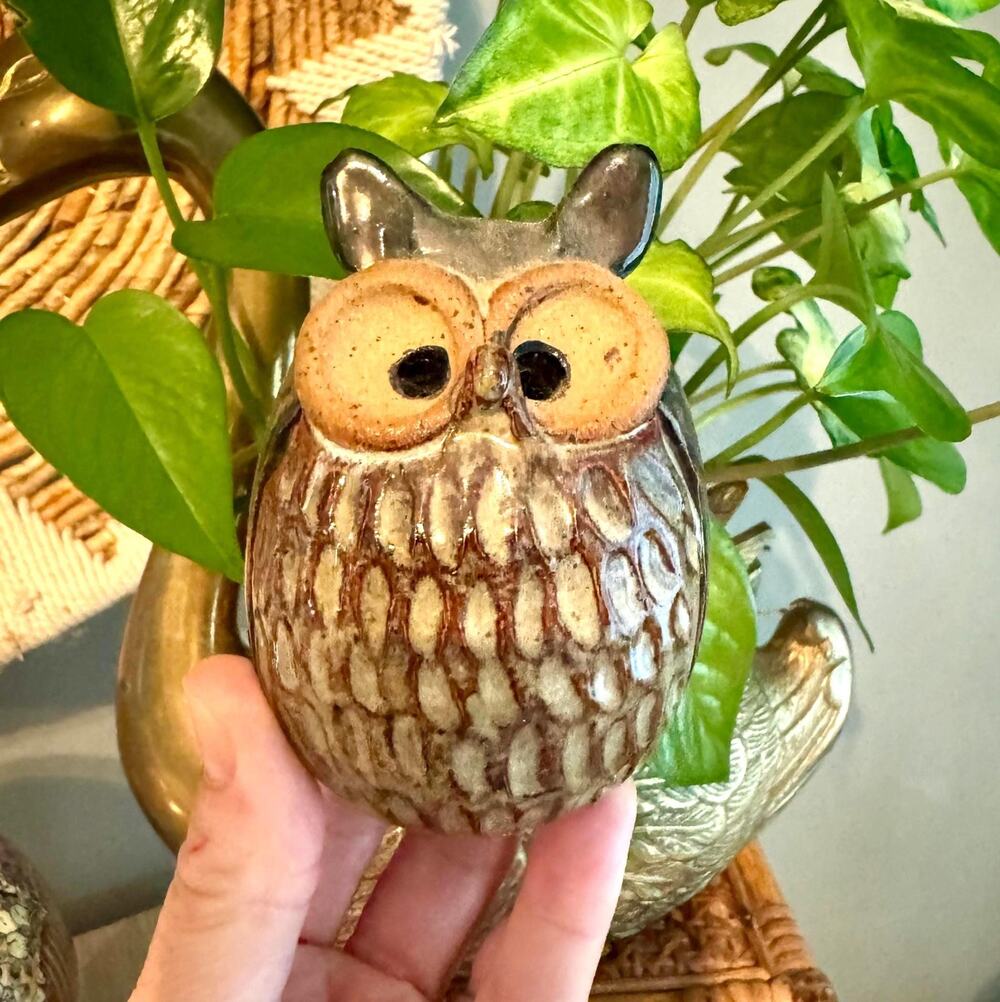 Vintage MCM-Style Studio Ceramic Glaze Pottery Owl Folk Art Figurine